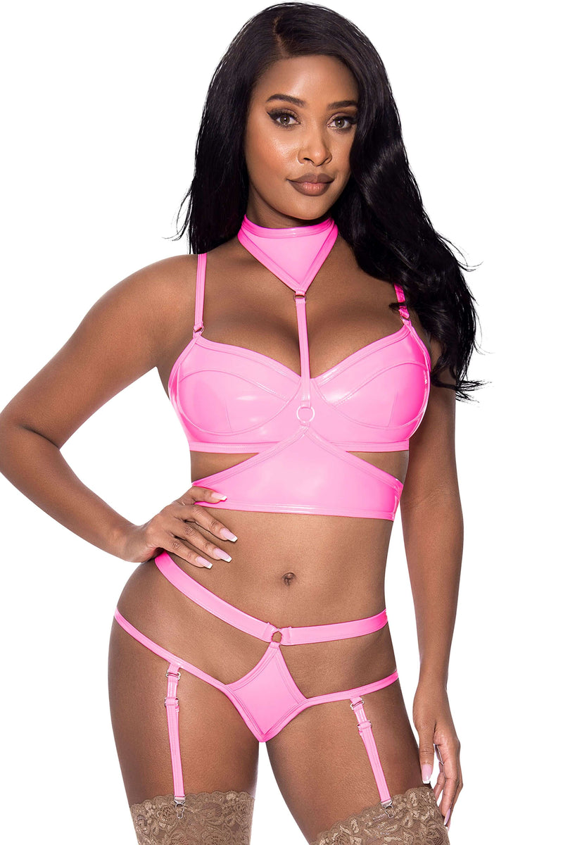 CLUB CANDY BRA HARNESS & PANTY PINK S/M-0