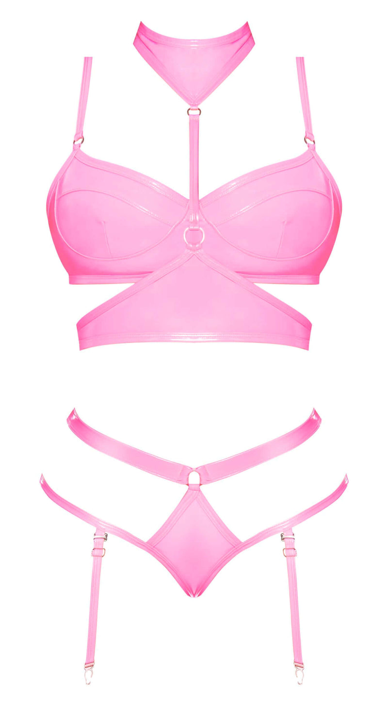 CLUB CANDY BRA HARNESS & PANTY PINK S/M-8