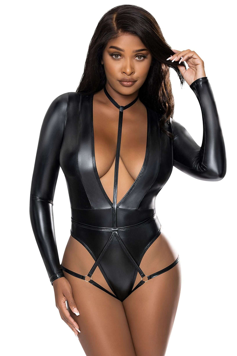 Liquid Onyx Teddy with Harness Caging Black L/XL from Magic Silk Lingerie