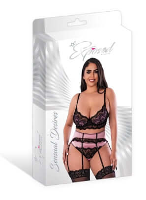 SENSUAL DESIRES BRA CINCHER & THONG MAUVE 2XL-4