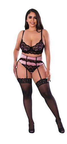 SENSUAL DESIRES BRA CINCHER & THONG MAUVE 2XL-5