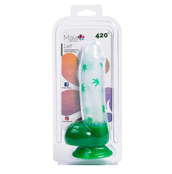 LEIF 7 IN 420 POT LEAF PRINT SILICONE DONG-2