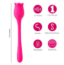 Vibelite Meadow 10 Function Rechargeable Wrap Around Vibrator showing its features: 15 functions, bendable, medical grade silicone, rechargeable, submersible.