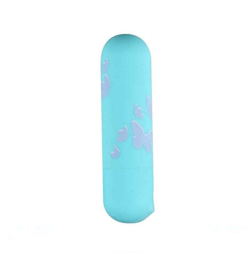 Julia Jessie Butterfly Pattern Rechargeable Mini Bullet Vibrator by Maia Toys in turquoise with butterfly print