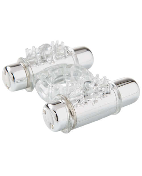 Sensuelle Double Action 7 function vibrating couples ring with dual rechargeable bullets and SEBS silicone ring, clear.
