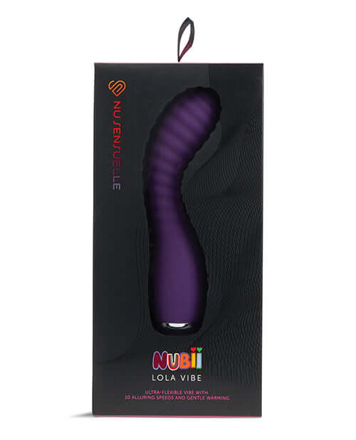 Sensuelle Nubii Lola Bullet Vibrator Purple in packaging by NU Sensuelle Novelties showing sleek design and potent vibrations