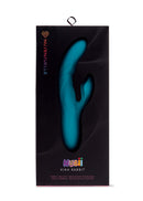 Sensuelle Nubii Kiah Rabbit Style Vibrator Blue in packaging with Turbo Boost Technology, gentle warmth, and 17 vibration modes