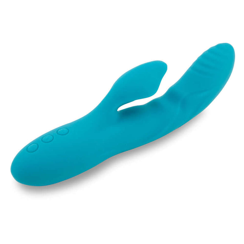 Sensuelle Nubii Kiah Rabbit Style Vibrator Blue with 3 speeds, 17 modes, and Turbo Boost Technology for gentle warmth and delightful texture.
