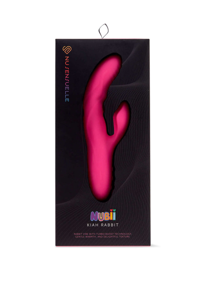 Sensuelle Nubii Kiah Rabbit Style Vibrator in Pink Packaging with Turbo Boost Technology and Gentle Warming Features