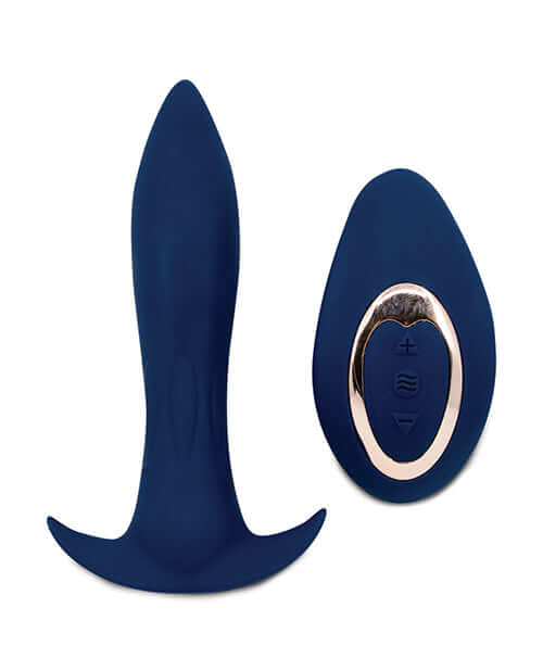 Nu Sensuelle Remote Control Power Plug Navy Blue with Wireless Remote, 100% Waterproof, Medical Grade Silicone, 20 Functions