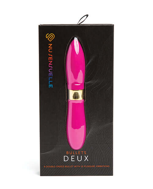 Sensuelle Double Ended Deux Bullet Vibrator Magenta in packaging with 12 speeds per end for versatile pleasure