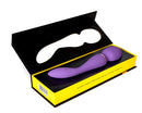 Sensuelle Alluvion Wand Purple in open black box with yellow interior, showing dual-ended design ideal for clitoral, G-Spot, and anal stimulation.