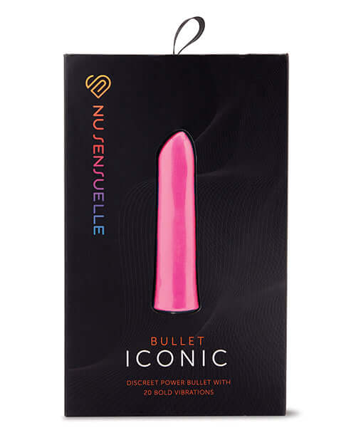 Nu Sensuelle Iconic Bullet Vibrator in Deep Pink packaging, featuring 20 bold vibration modes