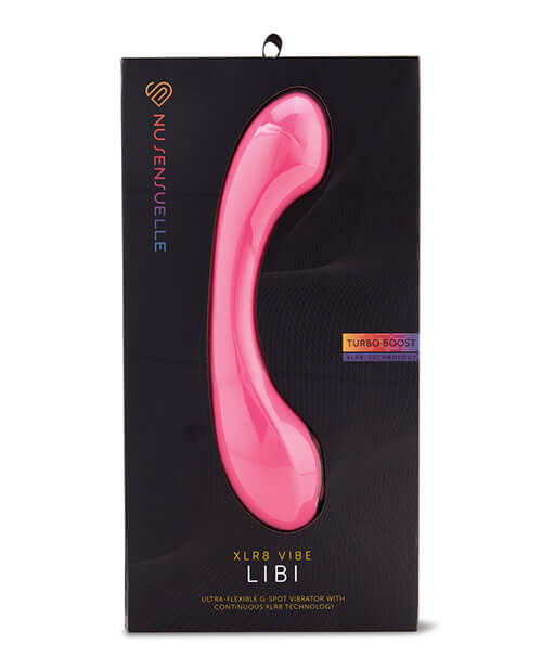 Sensuelle Libi Deep Pink G-Spot Vibrator in packaging with XLR8 Turbo Boost Technology and ultra flexible design.