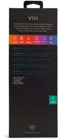 Back of packaging for Sensuelle Vivi Double Tapping Vibrator showcasing features and specifications in vibrant colors