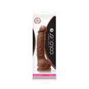Colours Dual Density 5 inches Brown Dildo in packaging by NS Novelties, features firm inner core, soft outer layer, and strong suction cup.