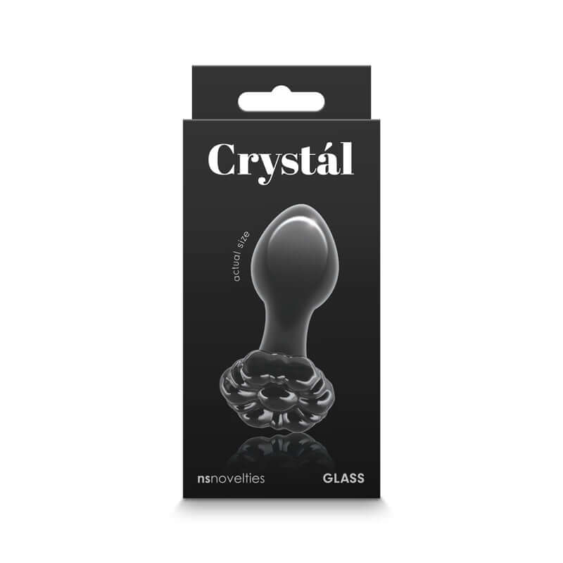 Crystal Premium Glass Flower Black product packaging from NS Novelties featuring hygienically superior borosilicate glass.