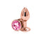 Rose gold anal plug with pink gem base, crafted from lightweight aluminum for elegance and comfort.