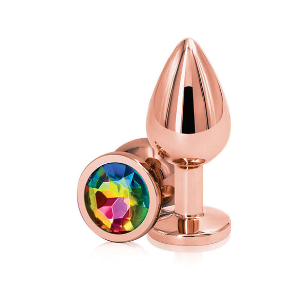 NS Novelties Rear Assets Rose Gold Medium Rainbow Butt Plug at $10.99