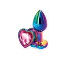 Multicolor heart-shaped small pink butt plug with chrome-plated finish from NS Novelties.