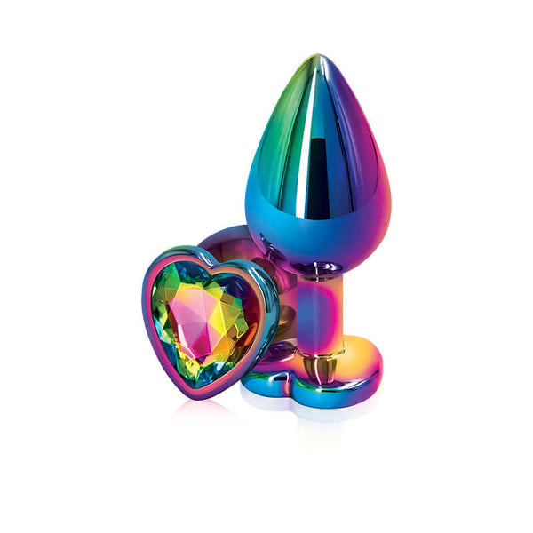 NS Novelties Rear Assets Multicolor Heart Medium Rainbow Butt Plug at $11.99