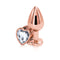 Rear Assets rose gold heart medium clear butt plug with chrome finish for sensual and visual excitement.