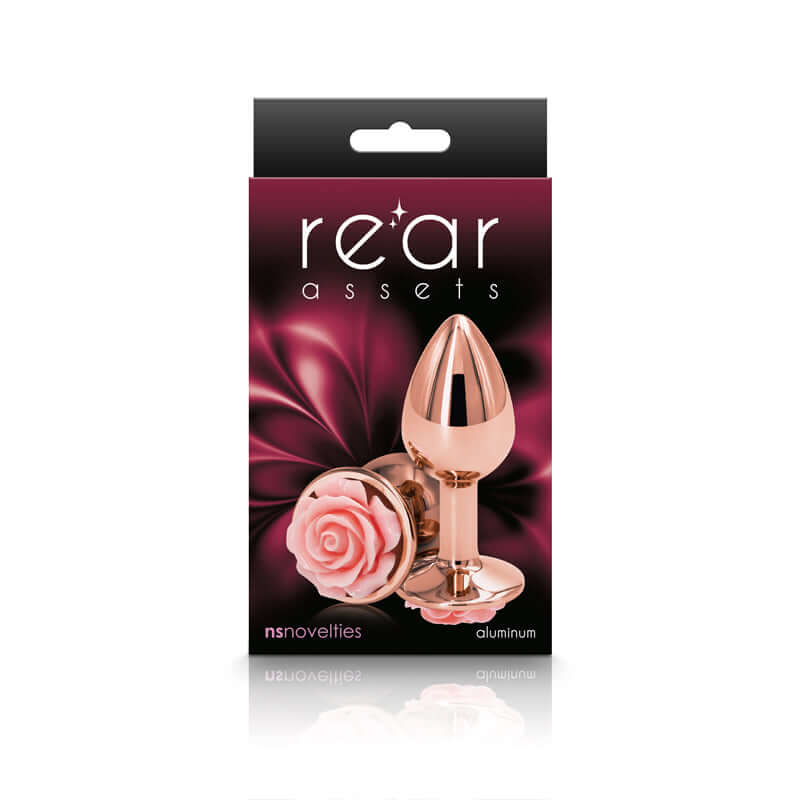 Rear Assets Rose Small Butt Plug - Pink & Gold | Lightweight Aluminum Anal Toy Packaging