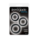 Renegade Diversity Rings set of 3 silicone cock rings in packaging showcasing 30mm, 35mm, and 40mm sizes.
