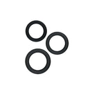 Set of 3 black silicone cock rings in varying sizes (30mm, 35mm, 40mm) for customizable pleasure and stamina enhancement.