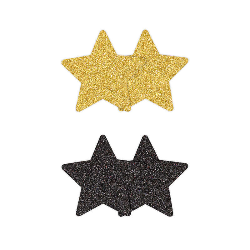 PRETTY PASTIES GLITTER STARS BLACK/GOLD 2 PAIR-0