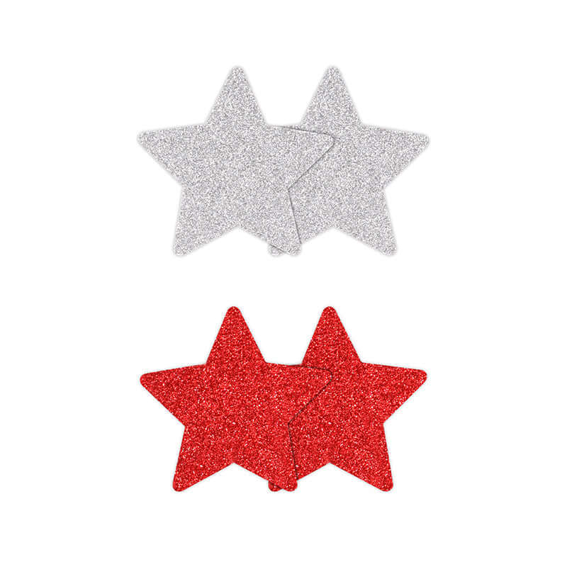 PRETTY PASTIES GLITTER STARS RED/SILVER 2 PAIR-0