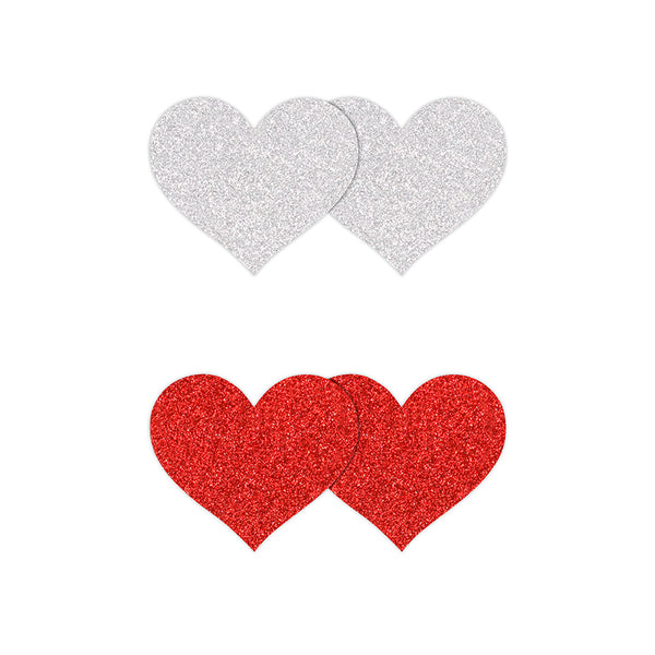 PRETTY PASTIES GLITTER HEARTS RED/SILVER 2 PAIR-0