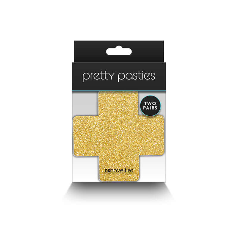 PRETTY PASTIES GLITTER CROSS BLACK/GOLD 2 PAIR-1