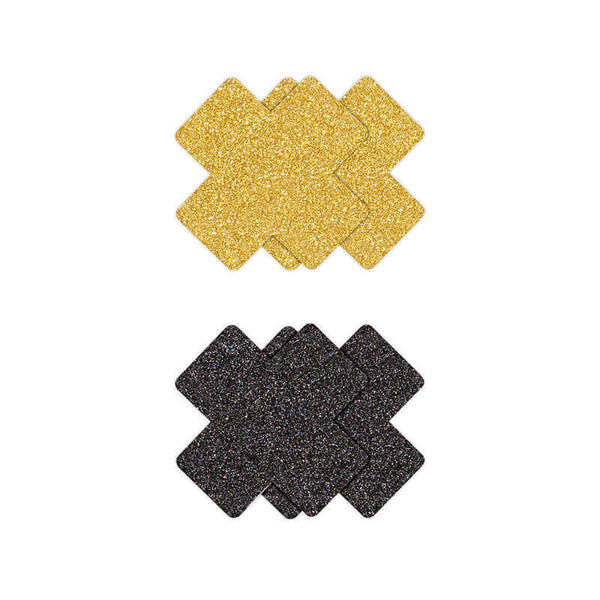PRETTY PASTIES GLITTER CROSS BLACK/GOLD 2 PAIR-0