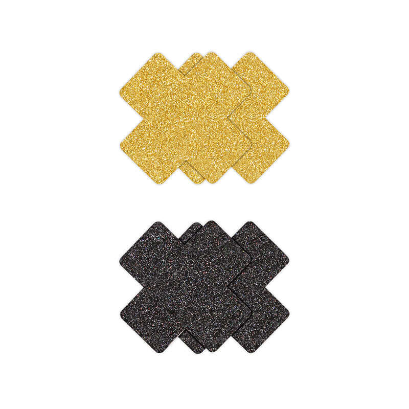 PRETTY PASTIES GLITTER CROSS BLACK/GOLD 2 PAIR-0