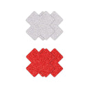 PRETTY PASTIES GLITTER CROSS RED/SILVER 2 PAIR-0