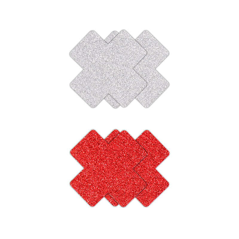 PRETTY PASTIES GLITTER CROSS RED/SILVER 2 PAIR-0