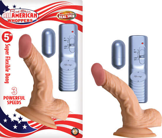 All American Whopper 5-Inch Vibrating Realistic Dong with Suction Cup and Remote Control for Lifelike Pleasure