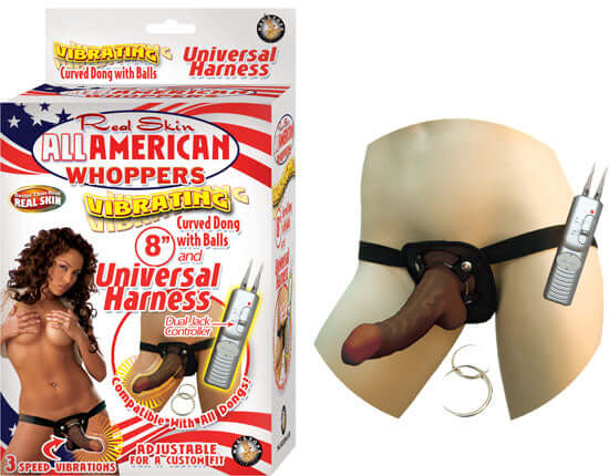 Nasstoys AFRO AMERICAN WHOPPERS VIBRATING 8 IN DONG W/HARNESS at $44.99