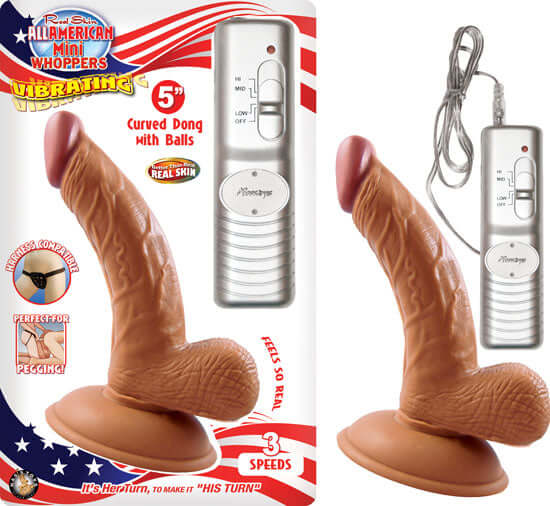 Nasstoys Real Skin Latin American 5 inches Curved Dong with Balls Brown Vibrating at $29.99