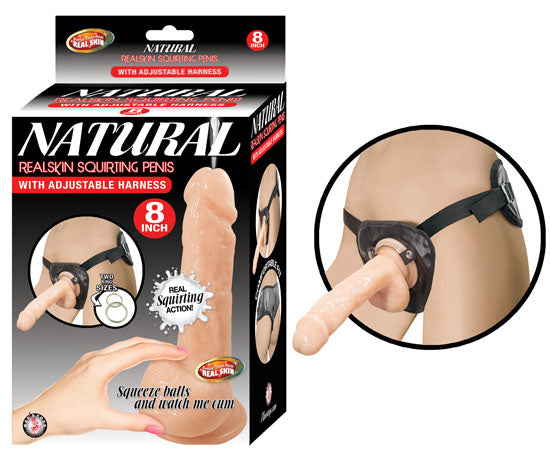 Nasstoys Natural Realskin Squirting Penis with Adjustable Harness 8 inches Beige * at $54.99