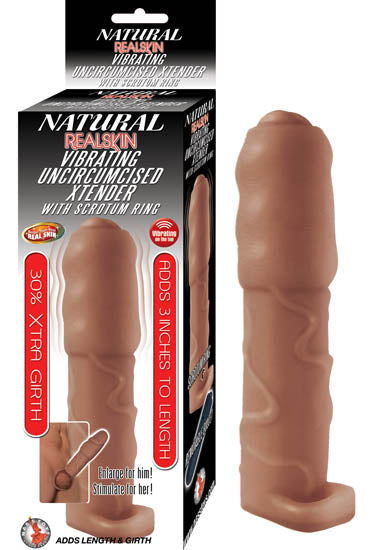 Nasstoys Natural Realskin Vibrating Uncircumcised Xtender with Scrotum Ring Brown from Nasstoys at $21.99