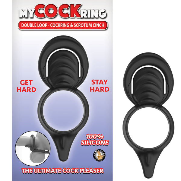Nasstoys My Cockring Double Loop Cock Ring and Scrotum Cinch Black at $10.99