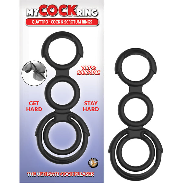 Nasstoys My Cockring Quartto Cock and Scrotum Rings Black at $11.99