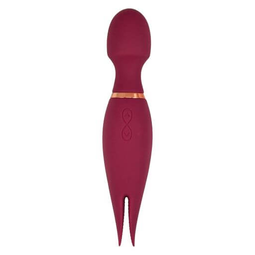 Mystique Vibrating Magic Wand Eggplant Purple with dual motors and flexible head for massage, couples, or solo play.
