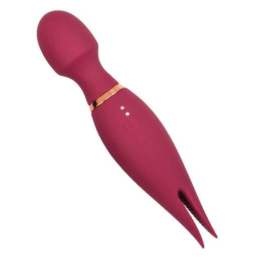 Mystique Vibrating Magic Wand Eggplant Purple with dual motors and silicone ticklers for massage and play from Nasstoys of New York