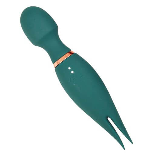 Mystique Vibrating Magic Wand Green with dual motors and silicone ticklers for powerful vibrations and massage.
