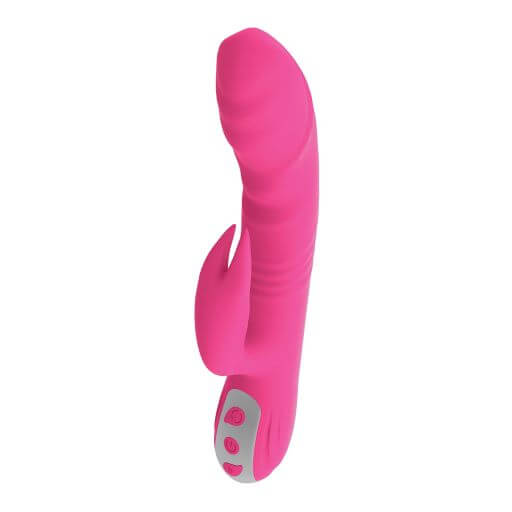 Passion Tickler Heat Up Pink Vibrator by Nasstoys with dual motors and thrusting features, crafted from body-safe silicone.