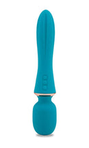 Sensuelle Nubii Mika Mini Wand Massager in Blue with 12 speeds, Turbo Boost Technology, and gentle warming for a customized sensual experience.