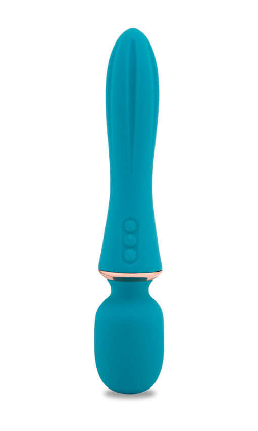 Sensuelle Nubii Mika Mini Wand Massager in Blue with 12 speeds, Turbo Boost Technology, and gentle warming for a customized sensual experience.